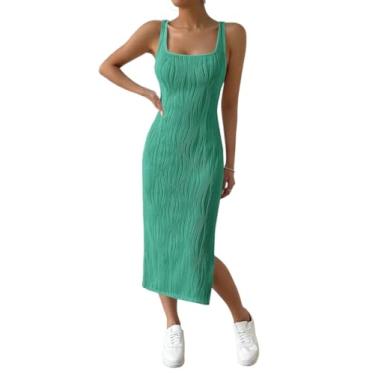 Imagem de Camisa Feminina Solid Split Thigh Tank Dress (Color : Green, Size : X-Small)