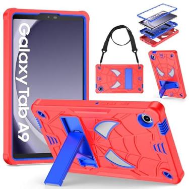Imagem de DETUOSI Capa infantil para tablet Samsung Galaxy Tab A9 22.1 cm 2023 (SM-X110/X115/X117) com alça de ombro, 3 camadas, híbrida, resistente, à prova de choque, capa protetora de visualização em 4