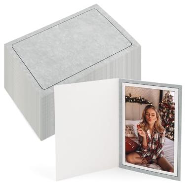Imagem de Golden State Art, Pacote com 100, pastas de fotos 4x6, moldura de papelão, cartões de moldura de papel, eventos especiais de saudações/convite: formatura, Natal, casamento (cinza)