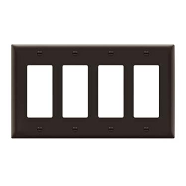 Imagem de LIDER Tampa de interruptor decorador quádruplo acabamento fosco, placa de parede para três tomadas, tamanho médio 4 entradas 12,4 cm x 21,7 cm, termoplástico de policarbonato inquebrável, listado pela UL, LWP-34M-BR, marrom