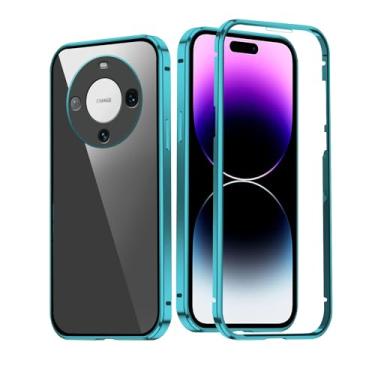 Imagem de Wousunly Compatível com Huawei Mate 60 Pro, capa dupla face de vidro espelhada, preta, capa para celular Huawei Mate 60 Pro, adsorção magnética, à prova de choque, capa fina de luxo (azul)
