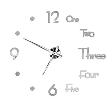 Imagem de Relógio de parede silencioso 3D relógio de parede DIY relógio de quartzo adesivos de espelho acrílico decoração de casa relógios design moderno decoração mural relógio (cor: preto 7) (prata H)