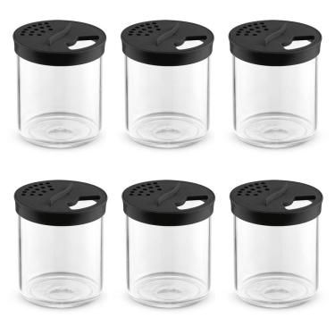 Imagem de 6 Potes Farinheiros Porta Mantimentos Transparente com Tampa Preta de Plástico UZ