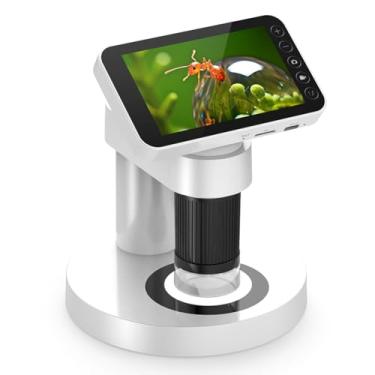 Imagem de SZITW Microscópio óptico profissional portátil com ampliação de 1000X Kit de experimento científico versátil com tela colorida TFT de 4,0 polegadas para alunos do ensino fundamental e médio