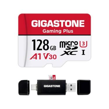 Imagem de [Gigastone] Cartão micro SD de 128 GB com leitor de cartão USB tipo C, Gaming Plus, cartão de memória MicroSDXC para Nintendo-Switch, gravação de vídeo 4K, UHS-I A1 U3 V30 C10, até 100 MB/s, com