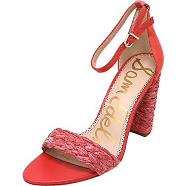 Imagem de Sam Edelman Sandália de couro Yoana Raffia com salto alto e coral, Coral, 6.5