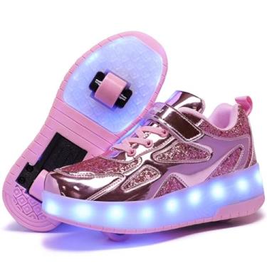Imagem de HOVERKICKES Tênis infantil moderno com rodas para meninas - Tênis de skate premium recarregável por USB para meninos, Rosa - 1, 6 Big Kid