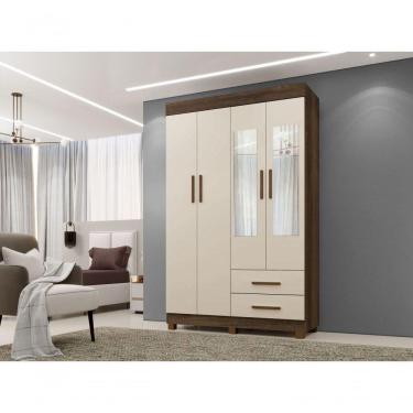 Imagem de Roupeiro Copacabana New 4 Portas 2 Gavetas E Espelho Benetil Cor:imbuia/off White