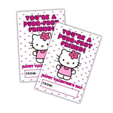 Imagem de Lashicorn Cartões de aula de Dia dos Namorados Cute Kitty | Pacote com 30 10 x 15 cm para escola infantil Hello Girls Japanese Cat Character Cards You're a Purr-fect Friend Anime