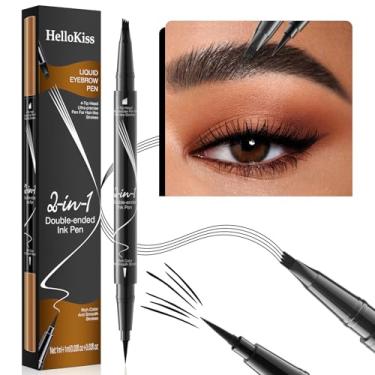 Imagem de Lápis de sobrancelha Microblading, caneta de sobrancelha impermeável, lápis de sobrancelha de ponta dupla 2 em 1 para mulheres com ponta de 4 garfos e ponta de pincel precisa, traço fino de maquiagem