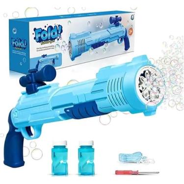 Imagem de Lança Bolhas De Sabão Gigantes Máquina de Bolhas Automática Lançador de Bolhas de Sabão Para Crianças Modelo Metralhadora Brinquedo Ao Ar Livre Divertimento De Verão Premium (Azul)