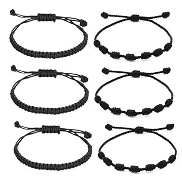 Imagem de SAELACY 6 peças de pulseiras feitas à mão com nós vermelhos e pretos com olho turco para proteção e boa sorte, pulseiras ajustáveis de corda da amizade para mulheres homens e adolescentes, Seda, Sem pedras preciosas