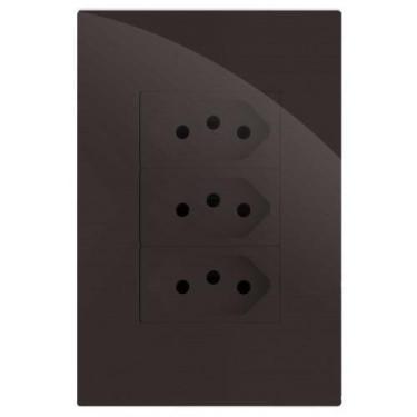 Imagem de Kit Tomada Tripla 10A 4X2 Brg11220-8Ch - Blux Recta Chocolate Gloss