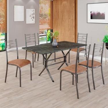 Imagem de Conjunto Sala de Jantar Mesa Retangular 140x75cm Tampo Pedra Ardósia I