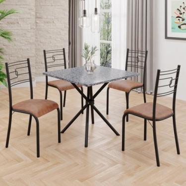 Imagem de Conjunto Sala de Jantar Mesa Quadrada 75x75cm Tampo Granito Ocre 4 Cad