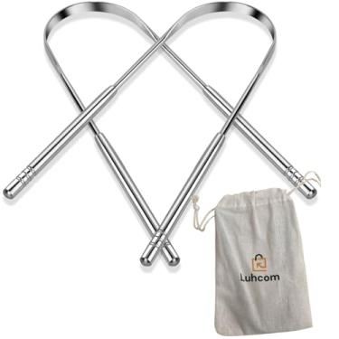 Imagem de Luhcom Kit Raspador Limpador de Língua 2 Peças Tipo U de Aço Inox Grau Cirúrgico Embalagem Em Saco de Pano