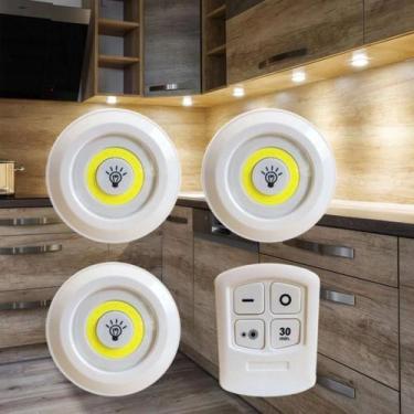 Imagem de Kit 3 Lâmpada Iluminaria Led Luminária Sem Fio Controle Remoto Spots A