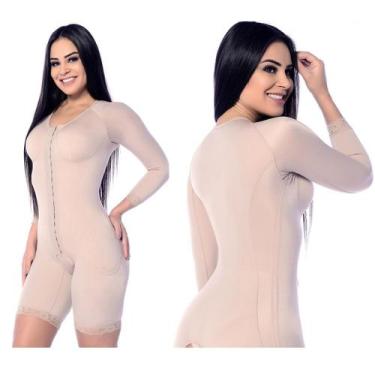 Imagem de Body Feminino Pós Cirúrgico Longo Manga Abdominoplastia Lipoaspiração 
