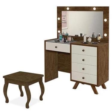 Imagem de Penteadeira Lolla com Espelho + Banqueta sem Almofada Malbec/Off White