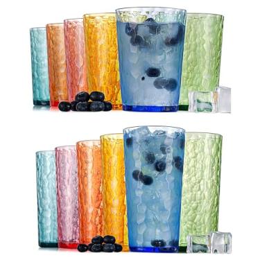 Imagem de KOXIN-KARLU Copos de plástico Hammered 425.2 g e 680.4 g copos acrílicos, conjunto de 12 multicoloridos
