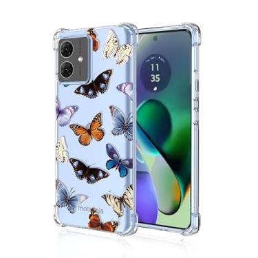 Imagem de RRXSYXL Capa para celular Motorola G54 5G, Moto G64 5G com estampa floral transparente e borboletas, capa de TPU macio com proteção à prova de choque para Moto G54 5G (borboletas coloridas)