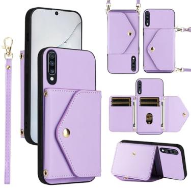 Imagem de Dswteny Capa carteira para Samsung Galaxy A50 A50S A30S com cordão de pulso alça de ombro flip bolsa, suporte de cartão de crédito de couro para celular para A 50 50S 30S S50 50A SM A505G mulheres