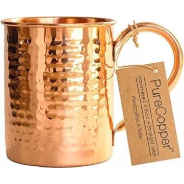 Imagem de Caneca 100% cobre para Moscow Mule - 473 ml martelada cobre puro espesso parede reta