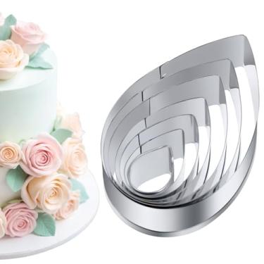 Imagem de Conjunto de 7 peças de cortadores de aço inoxidável Penta Angel moldes de cortador de biscoito de bolo de pétala de flor, fondant em forma de lágrima, formas de pastelaria para decoração de cupcake