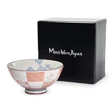 Imagem de MINO WARE JAPAN Tigela de arroz de cerâmica japonesa estilo tradicional Chawan, pode ir à lava-louças e ao micro-ondas, feita no Japão (Ichimatsu Usagi, pequena (nakahira))