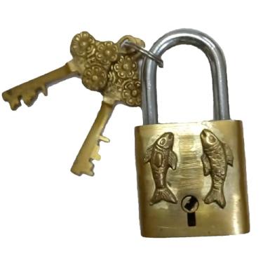 Imagem de Cadeado de latão com chaves, cadeado de combinação para academia, porta, bagagem, armário, bicicleta, escola, casa, escritório (peixe)