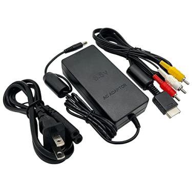 Imagem de Fonte de alimentação e cabo AV para PS2, adaptador de alimentação CA e cabo AV compatível com Playstation 2 PS2 Slim A/C 70000 conjunto de substituição de console