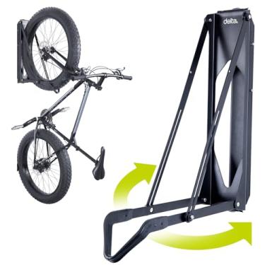 Imagem de Rack de armazenamento de bicicleta pivô preto da Delta Cycle – Suporte de parede de garagem gira para economizar espaço – Não é necessário levantar bicicleta; suporte vertical para bicicleta; suporte
