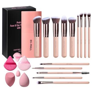 Imagem de BS-MALL Pincéis de maquiagem premium sintético base em pó corretivos sombras maquiagem conjunto de pincéis 14 peças, conjunto rosa, com estojo