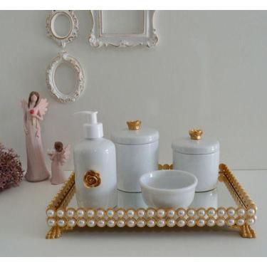 Imagem de Kit Higiene Porcelana Bebe Pote Gel Bandeja Perola Cotonete K056 - Cir