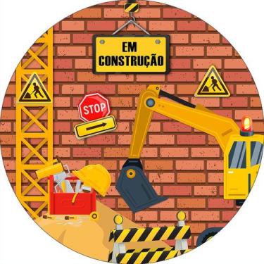 Imagem de Painel De Festa Redondo 1,50x1,50 - Construção Trator Parede Tijolos 0