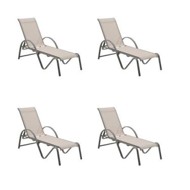 Imagem de Kit 4 Chaise Búzios Amêndoa Alumínio Tela Bege - Rivatti