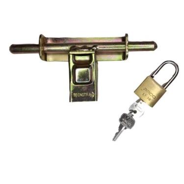 Imagem de Trava trinco e ferrolho para portão com cadeado de latão 30mm - TECNOT