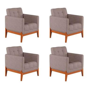 Imagem de Conjunto com 4 Poltronas Brooks Linho Cinza e Amêndoa - Mobly