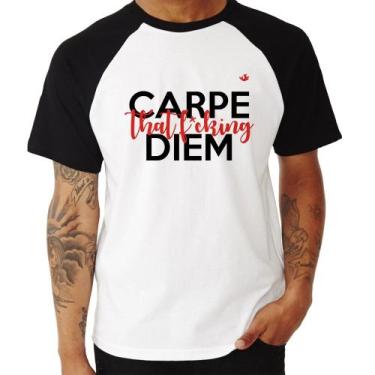 Imagem de Camiseta Raglan Carpe that fucking Diem - Foca na Moda, Branco, Preto,