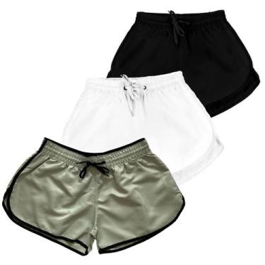 Imagem de Kit 3 Short de Tactel Feminino Moda Praia Liso - Relaxado, Preto, G