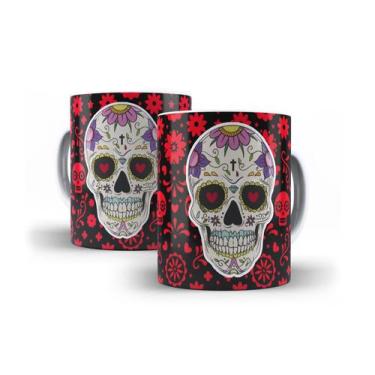 Imagem de Caneca Branca Porcelana Caveira Mexicana + Caixinha - RYLLO
