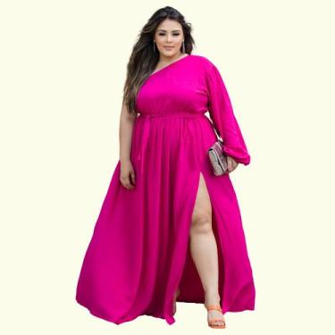 Imagem de Vestido Plus Size Manga Nula Com Fenda Lateral Festa Convidada Madrinh