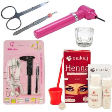 Imagem de Kit Henna Makiaj Sobrancelha Profissional Mixer Misturador Pinça Dappe