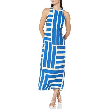 Imagem de Donna Morgan Vestido longo feminino sem mangas com corte frente única, evento, festa, encontro, convidada, Creme/azul royal, 38