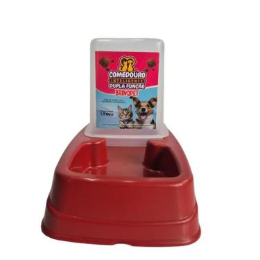 Imagem de Comedouro dupla função cachorro e gato vermelho - BRINQPET