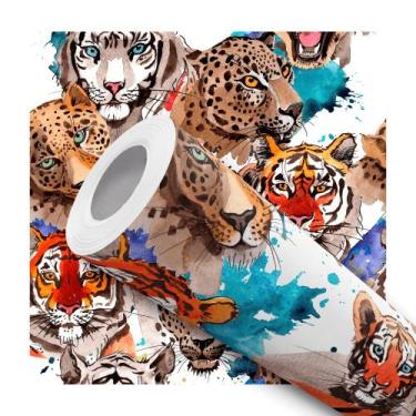 Imagem de Papel De Parede Adesivo Lavável Pintura Tigres Tinta Aquarela Quarto S