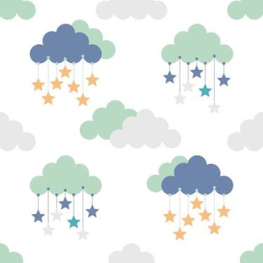 Imagem de Papel De Parede Adesivo Lavável Infantil Nuvens Com Estrelas - DELIQUA