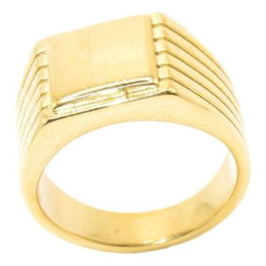 Imagem de Dedeira Masculina Ouro 18K 7mm Retangular Robusto Frisos Moderno - Zaf
