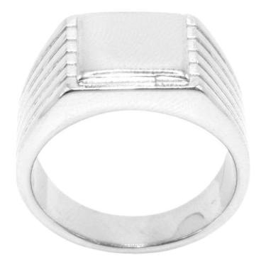 Imagem de Anel Masculino Dedeira Prata 925 Retangular Frisos Falange 7mm Homem M