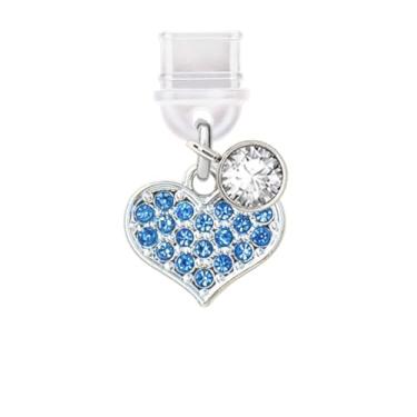 Imagem de ELISE & FONDA TP493 Tipo-C porta de carregamento antipoeira pequeno cristal amor coração charme celular para iPhone 15/16/Samsung/OnePlus/Xiaomi/oppo telefones Android (azul), approx. 1.8 cm (L) x 0.6